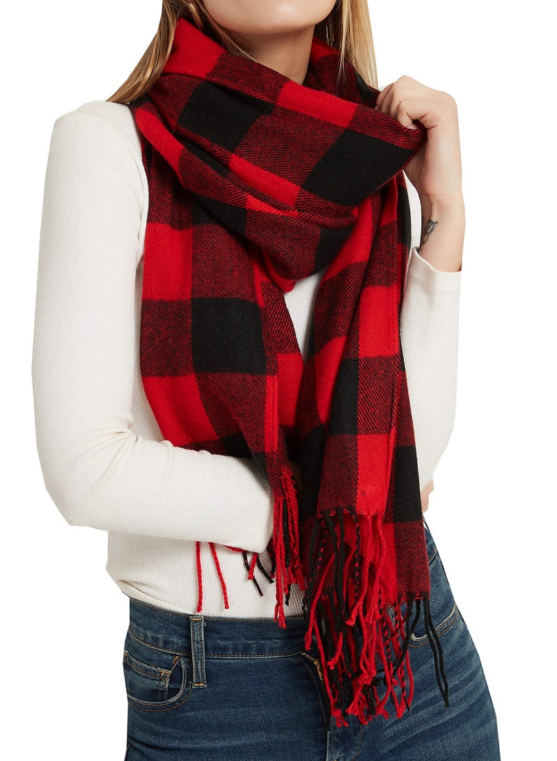 Wander Agio Women's Fashion Long Shawl Winter Warm Lattice Large Scarf Small Plaid Red Black - Image 1